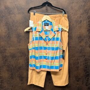 NWT Vintage Sweet Suit Spring Summer Turq. Green Orange Tank Capri Cropped Pant